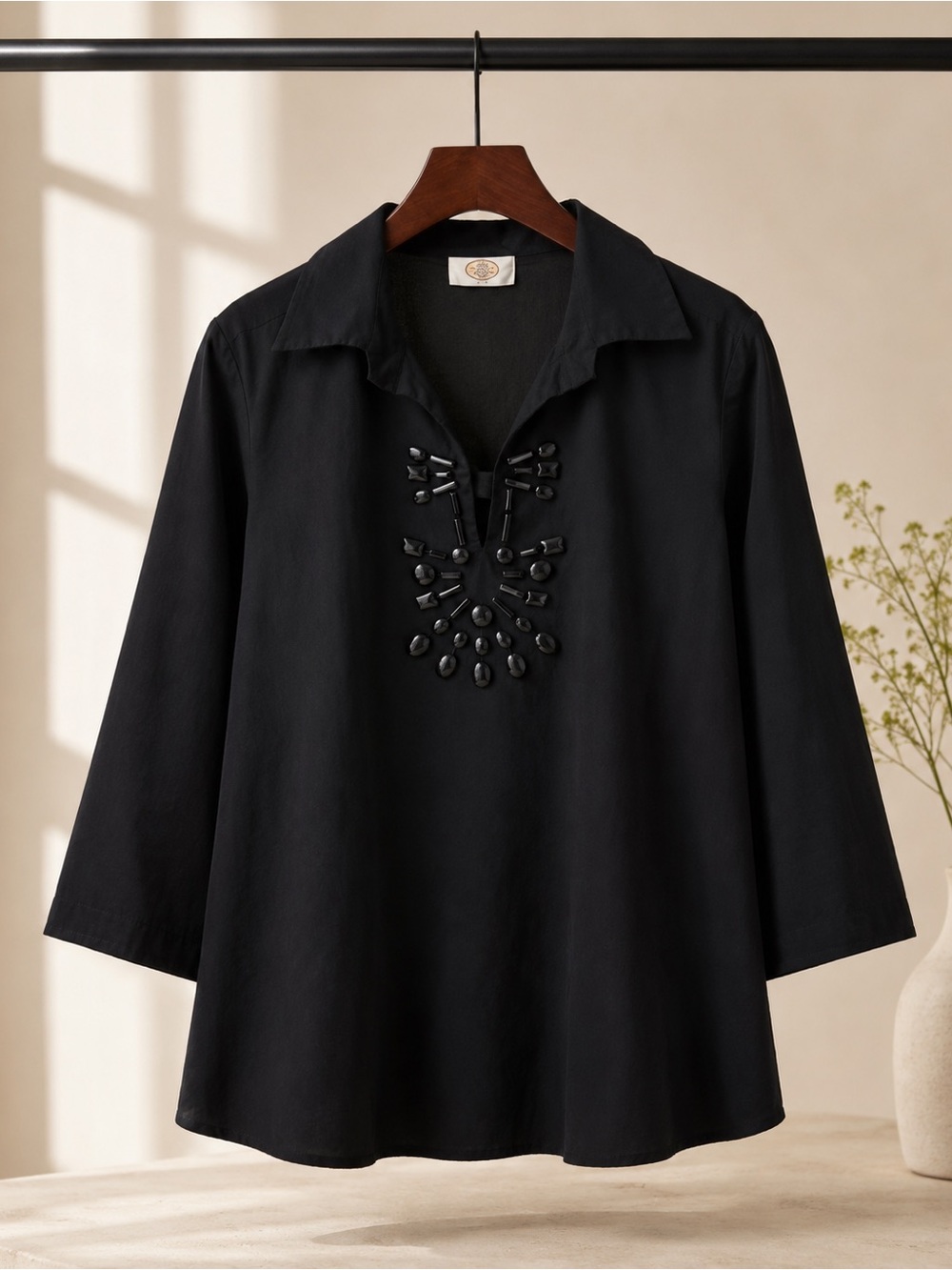 Talbots Navy Blue Tunic Top with Embroidery